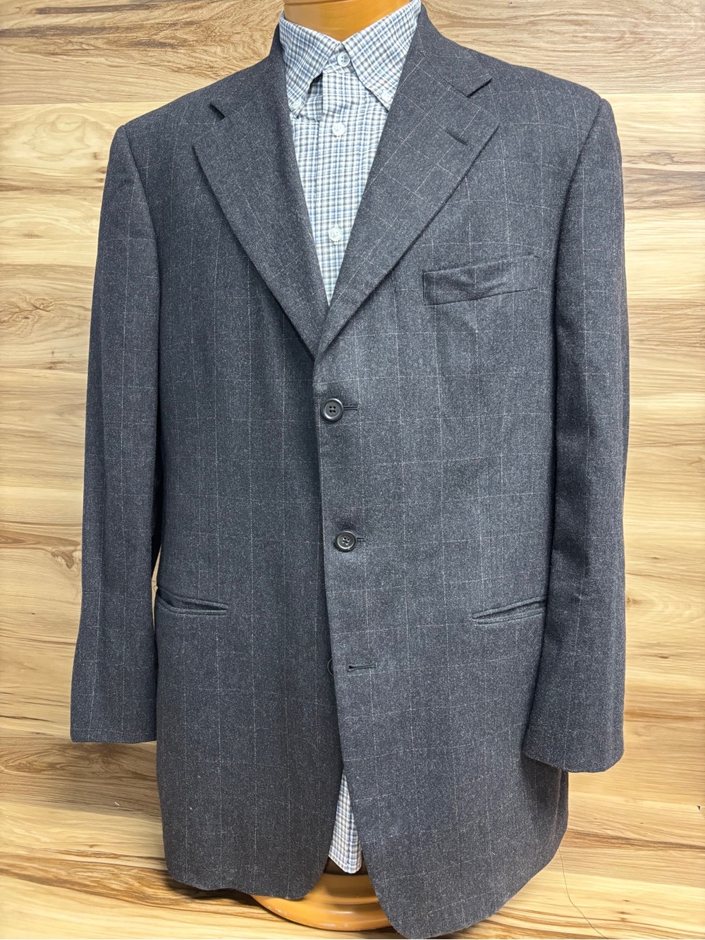 Southwick Dark Gray windowpane flannel wool sport coat 44Tall.